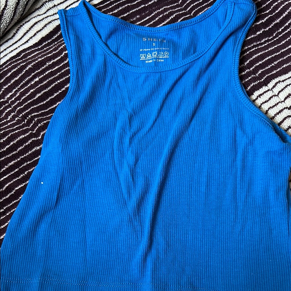 Blue Sleeveless Ribbed Top